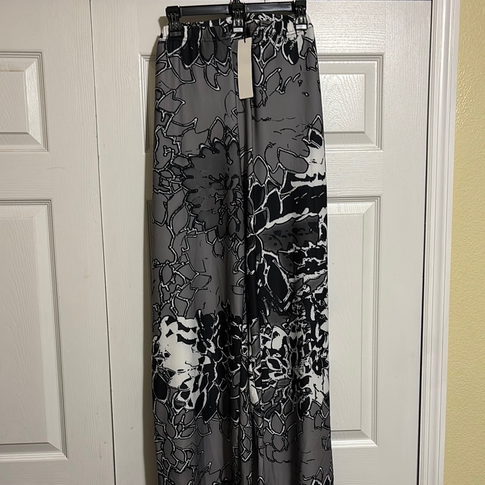 Lily Black and Gray Floral Wide Leg Pants